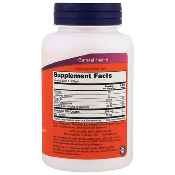 NOW Foods, CoQ10 with Vitamin E & Lecithin, Maximum Strength, 600 mg, 60 Softgels