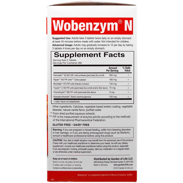 Wobenzym N, Joint Health, 800 Enteric-Coated Tablets - The Supplement Shop