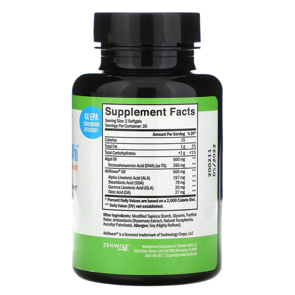 Zenwise Health, Omega 3, 6, and 9 Vegan DHAhi, 60 Softgels - The Supplement Shop