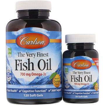 Carlson Labs, The Very Finest Fish Oil, Natural Orange Flavor, 700 mg, 120 + 30 Free Soft Gels