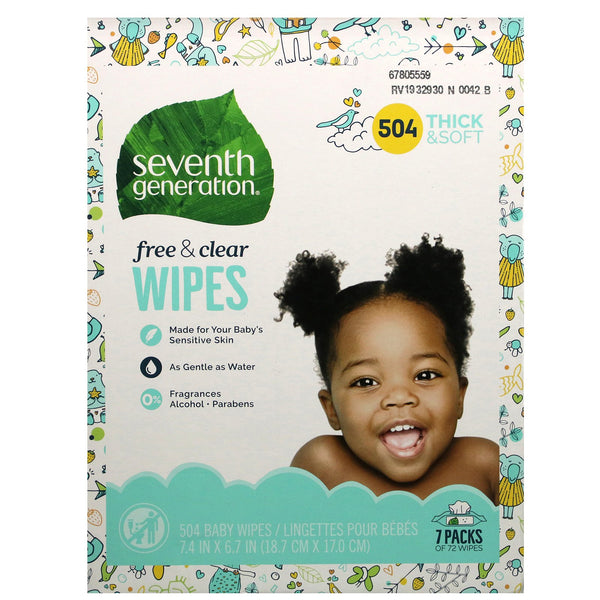Seventh Generation, Baby Wipes, Free & Clear, 504 Wipes - The Supplement Shop