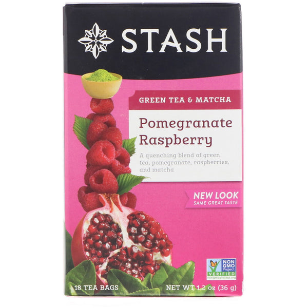 Stash Tea, Green Tea & Matcha, Pomegranate Raspberry, 18 Tea Bags, 1.2 oz (36 g) - The Supplement Shop