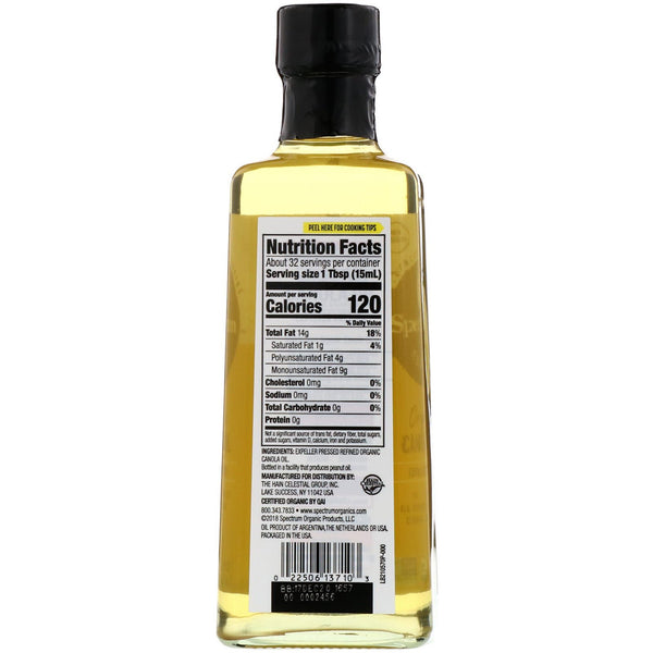Spectrum Culinary, Organic Canola Oil, Expeller Refined, 16 fl oz (473 ml) - The Supplement Shop