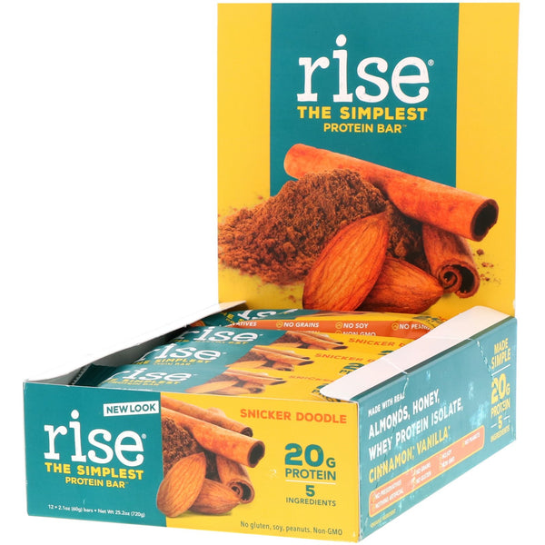 Rise Bar, Protein Bar, Snicker Doodle, 12 Bars, 2.1 oz (60 g) Each - The Supplement Shop