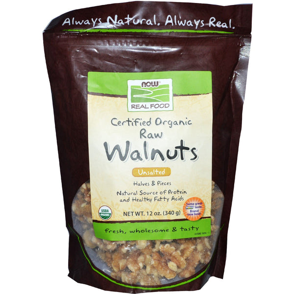 Now Foods, Real Food, Certified Organic Raw Walnuts, Unsalted, 12 oz (340 g) - The Supplement Shop