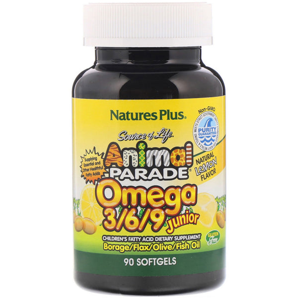 Nature's Plus, Source of Life, Animal Parade, Omega 3/6/9 Junior, Natural Lemon Flavor, 90 Softgels - The Supplement Shop