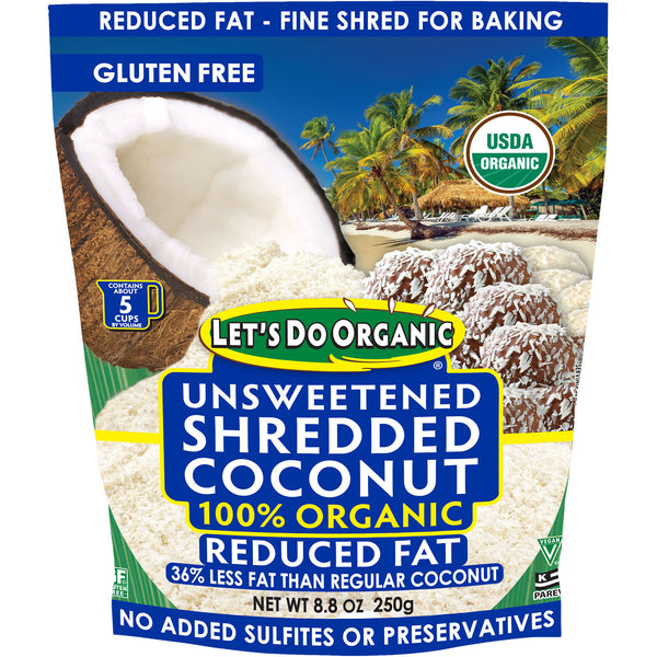 Edward & Sons, Let's Do Organic, 100% Organic Unsweetened Shredded Coconut, Reduced Fat, 8.8 oz (250 g) - The Supplement Shop