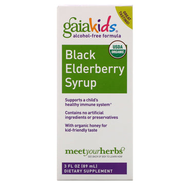 Gaia Herbs, Kids, Black Elderberry Syrup, Alcohol-Free Formula, 3 fl oz (89 ml)