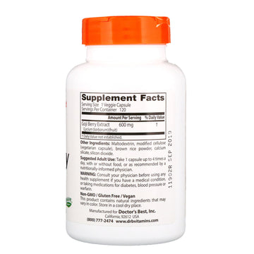 Doctor's Best, Goji Berry Extract, 600 mg, 120 Veggie Caps
