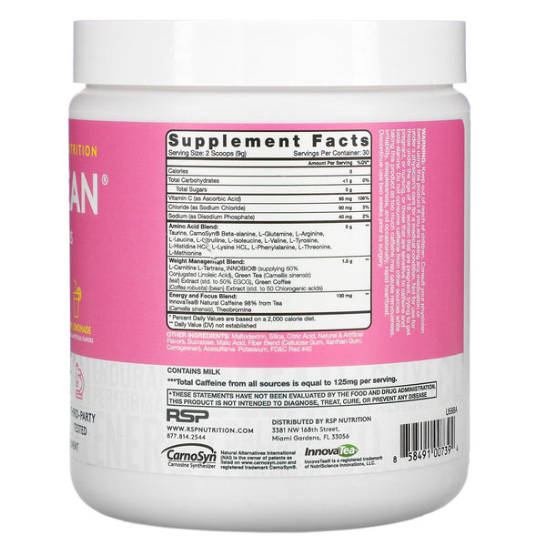 RSP Nutrition, AminoLean, Essential Amino Acids + Anytime Energy, Pink Lemonade, 9.52 oz (270 g) - The Supplement Shop