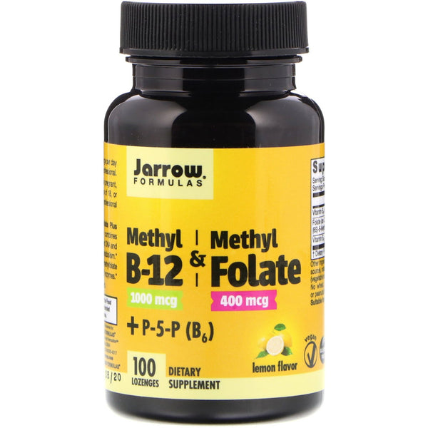 Jarrow Formulas, Methyl B-12 & Methyl Folate, Lemon Flavor, 1000 mcg / 400 mcg, 100 Lozenges - The Supplement Shop