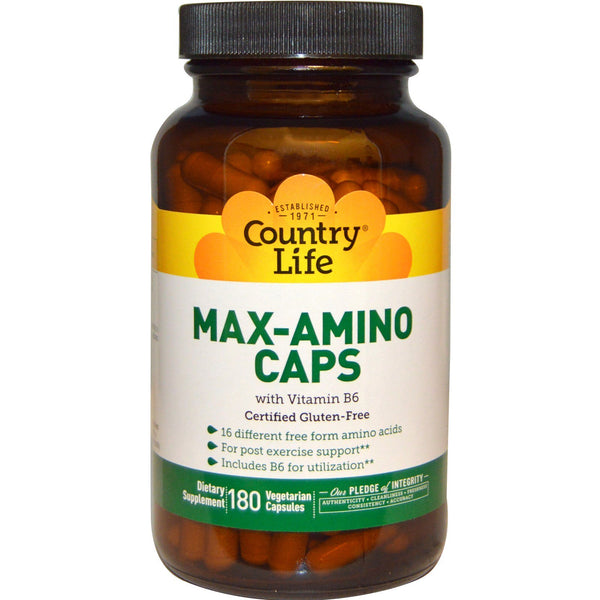 Country Life, Max-Amino Caps with Vitamin B-6, 180 Vegetarian Capsules - The Supplement Shop