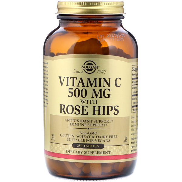 Solgar, Vitamin C with Rose Hips, 500 mg, 250 Tablets - The Supplement Shop
