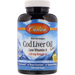Carlson Labs, Wild Norwegian Cod Liver Oil Gems, Low Vitamin A, Natural Lemon Flavor, 230 mg, 150 Soft Gels - The Supplement Shop