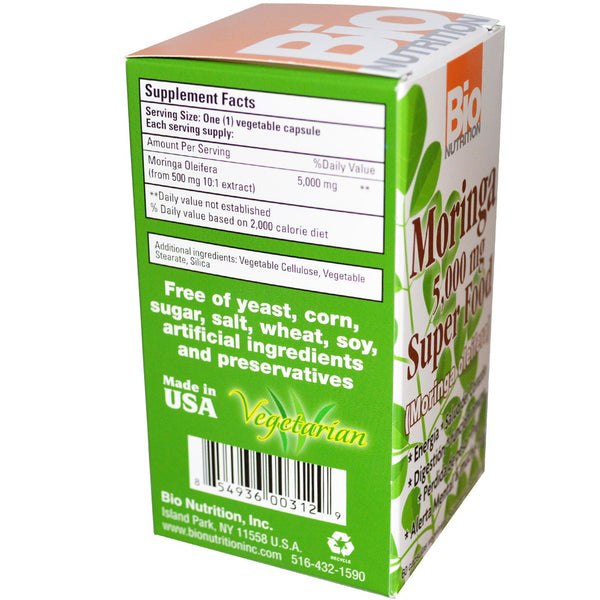 Bio Nutrition, Moringa Super Food, 5,000 mg, 60 Vegetable Capsules - The Supplement Shop