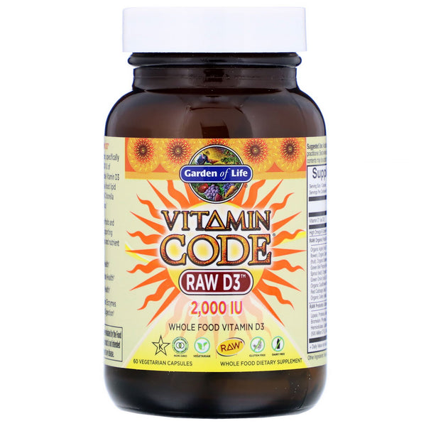 Garden of Life, Vitamin Code, RAW D3, 2,000 IU, 60 Vegetarian Capsules - The Supplement Shop