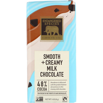 Endangered Species Chocolate, Smooth + Creamy Milk Chocolate, 48% Cocoa, 3 oz (85 g)