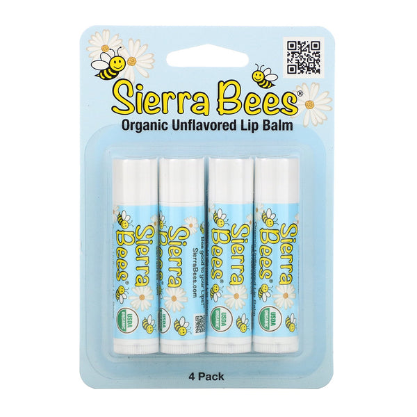 Sierra Bees, Organic Lip Balms, Unflavored, 4 Pack, .15 oz (4.25 g) Each - The Supplement Shop
