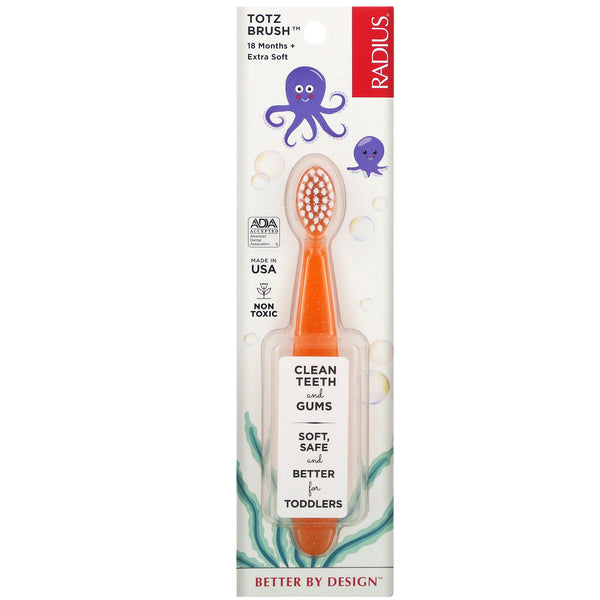 RADIUS, Totz Toothbrush, 18 + Months, Extra Soft, Orange Sparkle, 1 Toothbrush - The Supplement Shop