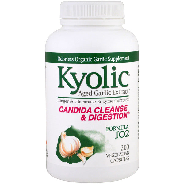 Kyolic, Formula 102, Aged Garlic Extract, Candida Cleanse & Digestion, 200 Vegetarian Capsules - The Supplement Shop