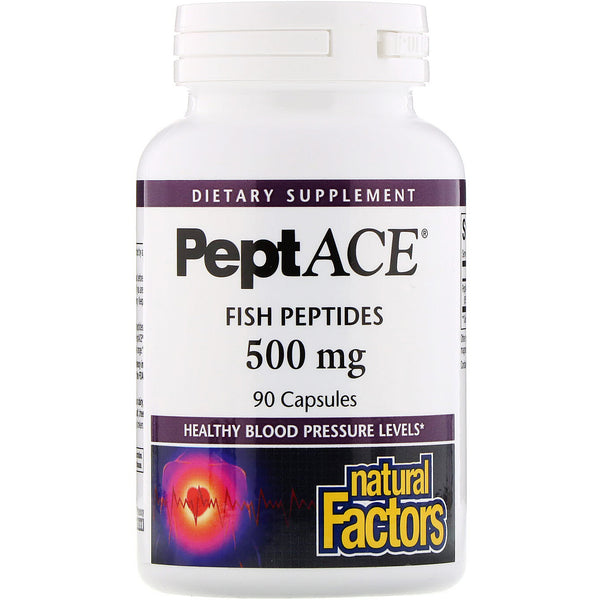Natural Factors, PeptACE, Fish Peptides, 500 mg, 90 Capsules - The Supplement Shop