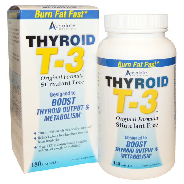 Absolute Nutrition, Thyroid T-3, Original Formula, 180 Capsules - The Supplement Shop