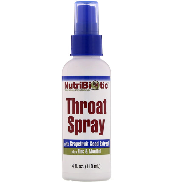 NutriBiotic, Throat Spray with Grapefruit Seed Extract plus Zinc & Menthol, 4 fl oz (118 ml) - The Supplement Shop