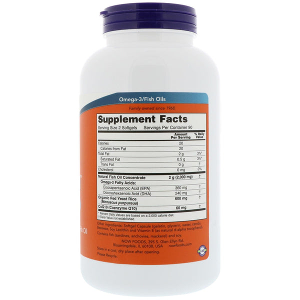 Now Foods, Red Omega, Red Yeast Rice with CoQ10, 30 mg, 180 Softgels - The Supplement Shop