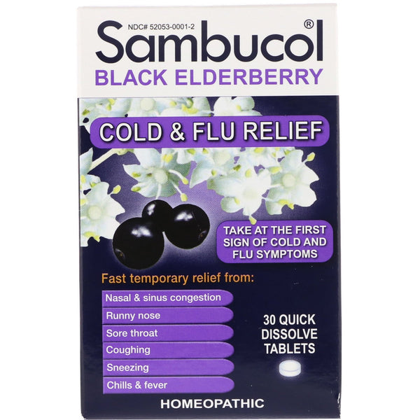 Sambucol, Black Elderberry, Cold & Flu Relief, 30 Quick Dissolve Tablets - The Supplement Shop