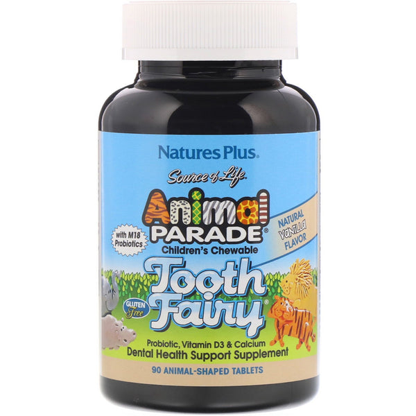 Nature's Plus, Source of Life, Animal Parade, Tooth Fairy Probiotic, Children's Chewable, Natural Vanilla Flavor, 90 Animal-Shaped Tablets - The Supplement Shop