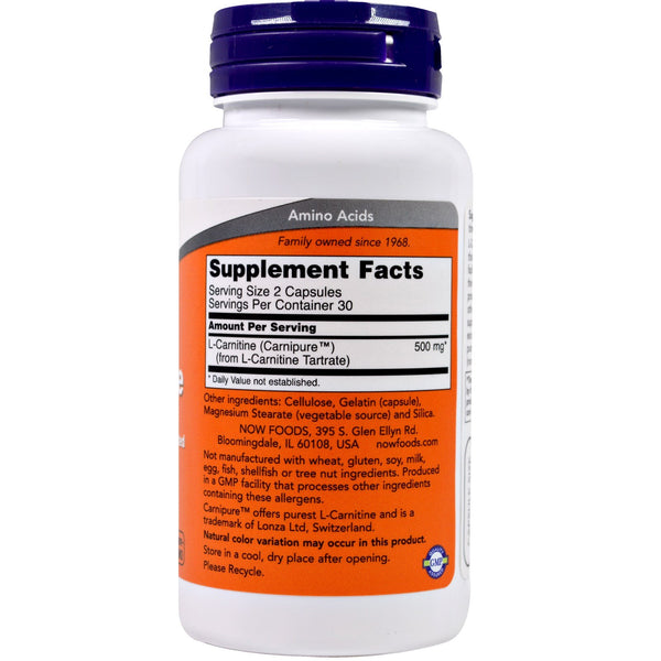 now foods l-carnitine 250 mg 60 Capsules GMP Quality Assured, Vegetarian Special Import - Now Foods