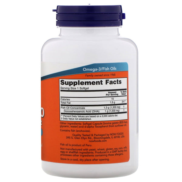 Now Foods, DHA-1000 Brain Support, Extra Strength, 1,000 mg, 90 Softgels - The Supplement Shop