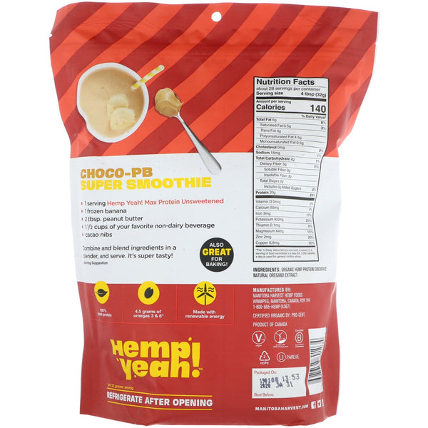 Manitoba Harvest, Organic, Hemp Yeah!, Protein Powder, Max Protein, Unsweetened, 32 oz (907 g) - The Supplement Shop