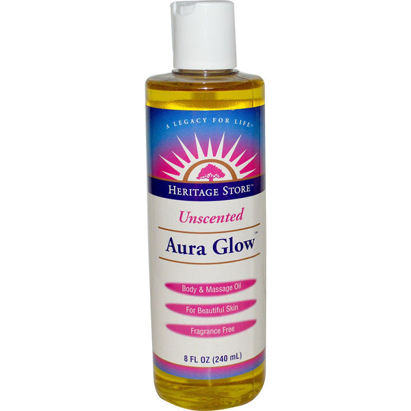 Heritage Store, Aura Glow, Body & Massage Oil, Unscented, 8 fl oz (240 ml) - The Supplement Shop