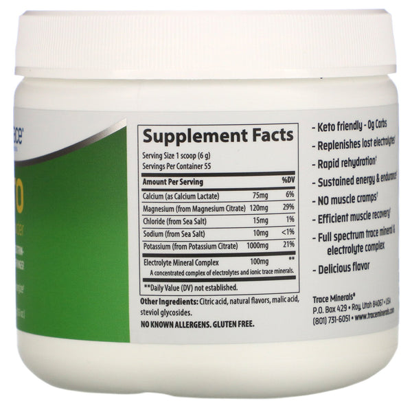Trace Minerals Research, Keto Electrolyte Powder, Sugar Free, Lemon Lime Flavor, 11.6 oz (330 g) - The Supplement Shop