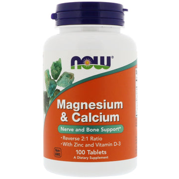 Now Foods, Magnesium & Calcium, Reverse 2:1 Ratio with Zinc and Vitamin D-3, 100 Tablets