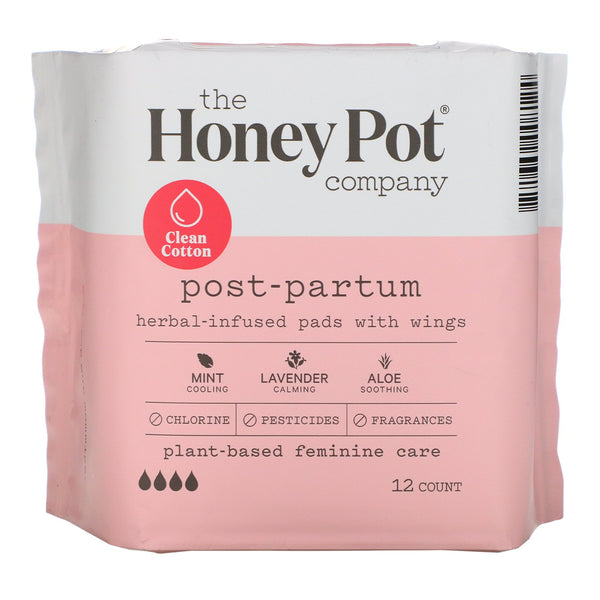 The Honey Pot Company, Herbal-Infused Pads with Wings, Postpartum , 12 Count - The Supplement Shop