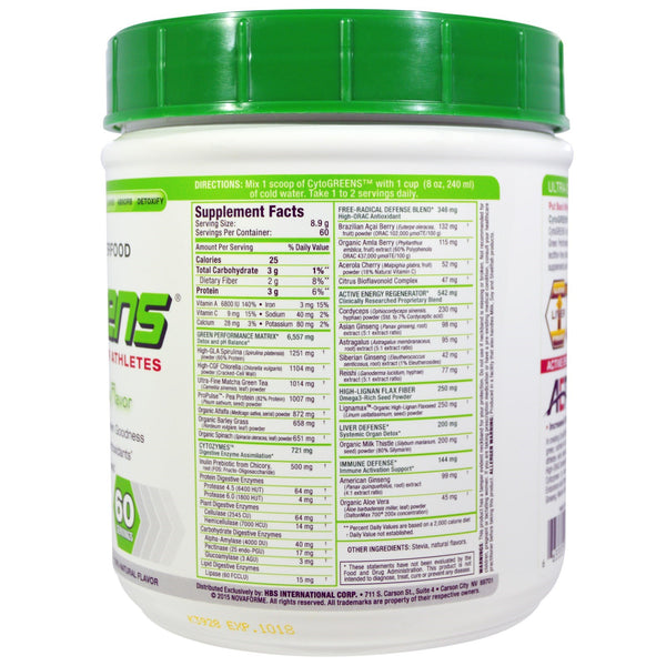 NovaForme, CytoGreens, Premium Green Superfood for Athletes, Acai Berry Green Tea Flavor, 18.9 oz (535 g) - The Supplement Shop