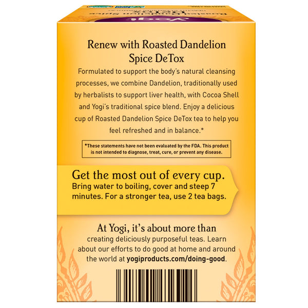 Yogi Tea, Roasted Dandelion Spice Detox, Caffeine Free, 16 Tea Bags, 0.85 oz (24 g) - The Supplement Shop