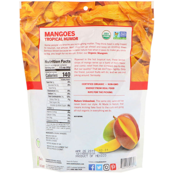 Made in Nature, Organic Dried Mangoes, Sweet & Tangy Supersnacks, 8 oz (227 g) - The Supplement Shop