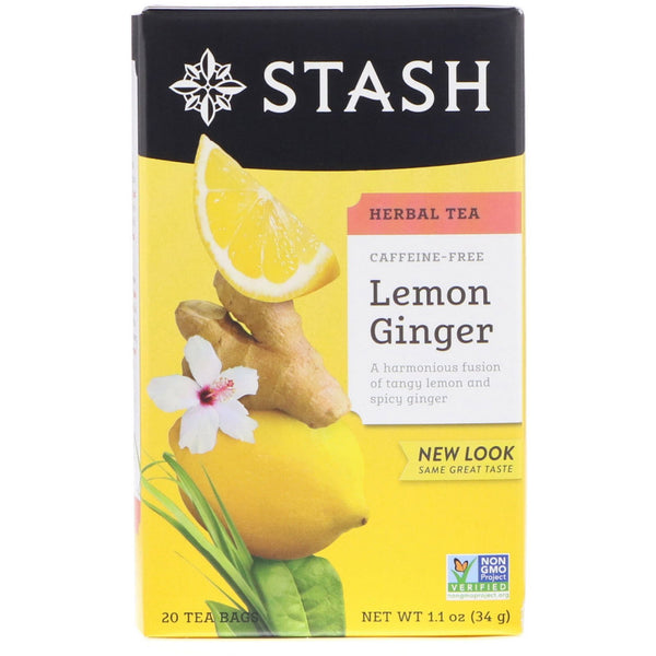 Stash Tea, Herbal Tea, Lemon Ginger, Caffeine Free, 20 Tea Bags, 1.1 oz (34 g) - The Supplement Shop