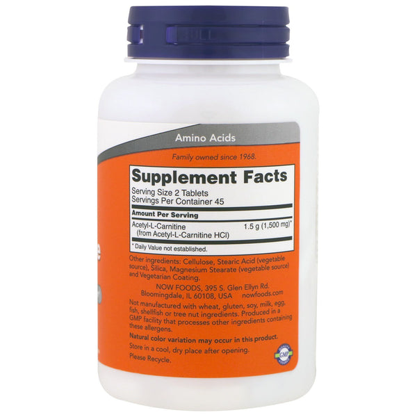 Now Foods, Acetyl-L Carnitine, 750 mg, 90 Tablets - The Supplement Shop