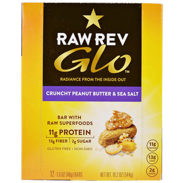 Raw Rev, Glo, Crunchy Peanut Butter & Sea Salt, 12 Bars, 1.6 oz (46 g)