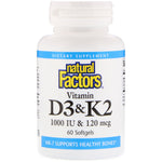 Natural Factors, Vitamin D3 & K2, 60 Softgels - The Supplement Shop