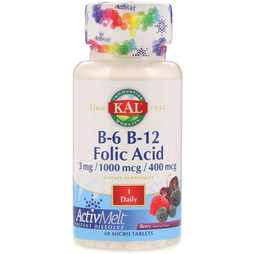 KAL, B-6 B-12 Folic Acid, Berry, 60 Micro Tablets