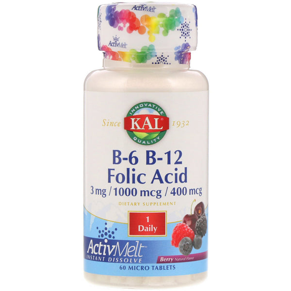 KAL, B-6 B-12 Folic Acid, Berry, 60 Micro Tablets - The Supplement Shop