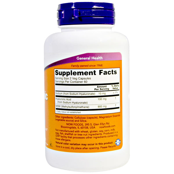 Now Foods, Hyaluronic Acid with MSM, 120 Veg Capsules - The Supplement Shop