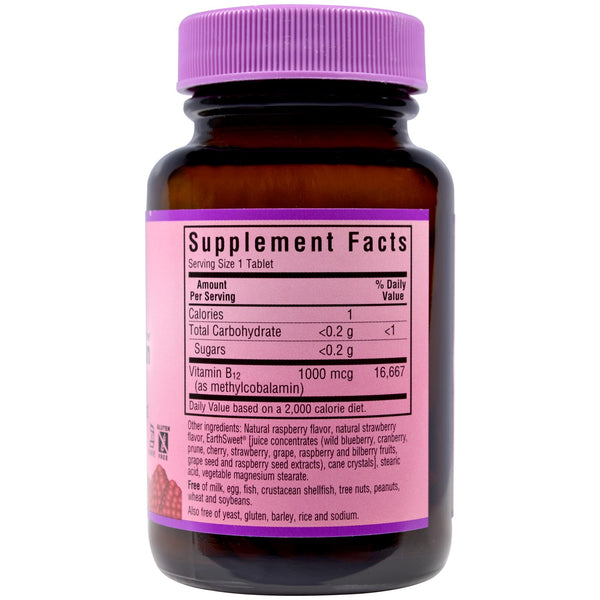 Bluebonnet Nutrition, EarthSweet Chewables, Methylcobalamin, Natural Raspberry Flavor, 1,000 mcg, 60 Chewable Tablets - The Supplement Shop