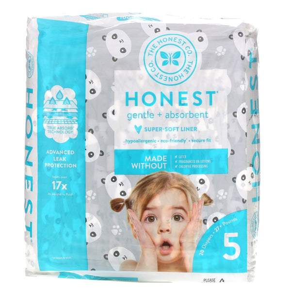 The Honest Company, Honest Diapers, Size 5, 27+ Pounds, Pandas, 20 Diapers - The Supplement Shop