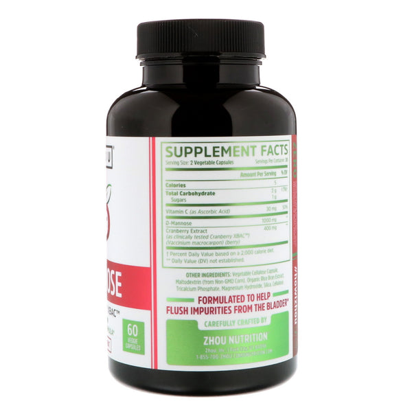 Zhou Nutrition, D-Mannose with Cranberry XBAC, 60 Veggie Capsules - The Supplement Shop